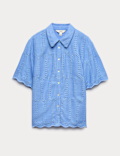 Broderie Collared Cutwork Detail Shirt with Linen