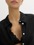 Broderie Collared Cutwork Detail Shirt with Linen