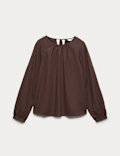 Linen Rich Round Neck Blouse