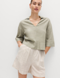 Linen Rich Collared Crop Top
