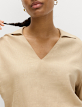 Linen Rich Collared Crop Top