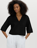 Linen Rich Collared Crop Top