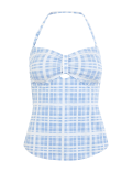 Checked Bandeau Tankini Top