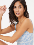 Tummy Control Checked Scoop Neck Swimsuit