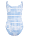 Tummy Control Checked Scoop Neck Swimsuit