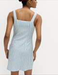 Linen Rich Striped Mini Shift Dress