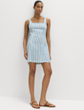 Linen Rich Striped Mini Shift Dress