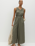 Linen Rich Tie Detail Sleeveless Jumpsuit
