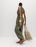 Linen Rich Tie Detail Sleeveless Jumpsuit