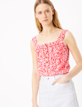 Pure Linen Floral Camisole Top