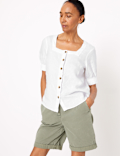 Pure Linen Square Neck Blouse