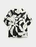 Pure Linen Printed V-Neck Popover Top