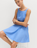Linen Rich Waisted Mini Shift Dress