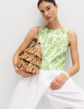 Linen Rich Leaf Print Vest Top