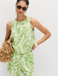 Linen Rich Leaf Print Vest Top