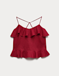 Linen Cotton Blend Ruffle Cami Top
