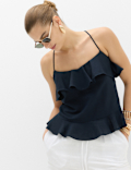 Linen Cotton Blend Ruffle Cami Top
