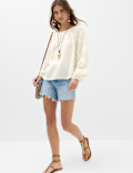Linen Blend Relaxed Shirred Top