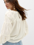 Linen Blend Relaxed Shirred Top