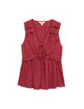 Linen Rich V-Neck Tie Detail Top