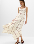 Linen Rich Printed V-Neck Hanky Hem Dress