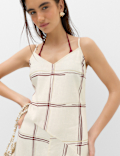 Linen Rich Printed V-Neck Hanky Hem Dress