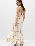 Linen Rich Printed V-Neck Hanky Hem Dress