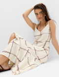 Linen Rich Printed V-Neck Hanky Hem Dress
