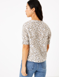 Pure Linen Floral Button Detail Blouse