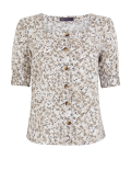 Pure Linen Floral Button Detail Blouse