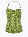 Mini Leaf Print Padded Bandeau Tankini Top