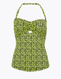 Mini Leaf Print Padded Bandeau Tankini Top