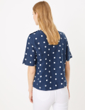Pure Linen Polka Dot Short Sleeve Top