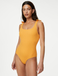 Textured Tie Shoulder Swimsuit