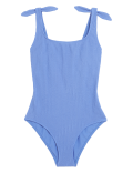 Textured Tie Shoulder Swimsuit