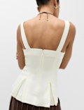 Pure Linen Square Neck Panelled Peplum Top