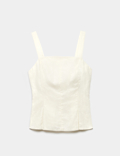 Pure Linen Square Neck Panelled Peplum Top