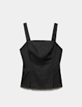 Pure Linen Square Neck Panelled Peplum Top