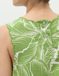Linen Rich Printed Scallop Mini Shift Dress