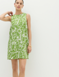 Linen Rich Printed Scallop Mini Shift Dress