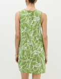 Linen Rich Printed Scallop Mini Shift Dress
