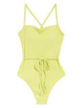 Ribbed Padded Square Neck Swimsuit