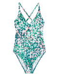 Printed Tie Detail Plunge V-Neck Swimsuit