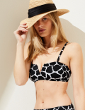 Printed Padded V-Neck Bandeau Bikini Top