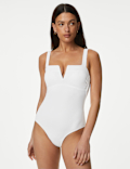 Tummy Control Ribbed Padded V-Neck Swimsuit