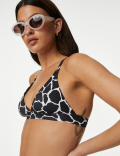 Printed Plunge V-Neck Bikini Top