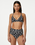 Printed Plunge V-Neck Bikini Top