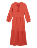Pure Cotton V-Neck Maxi Tiered Dress