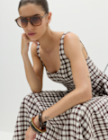 Linen Rich Printed Scoop Neck Corset Dress