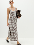 Linen Rich Printed Scoop Neck Corset Dress
